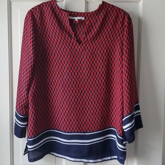 VIOLET + CLAIRE RED WHITE BLUE TUNIC TOP BLUE MEDIUM GEOMETRIC NAUTICAL PATRIOT - Picture 3 of 12